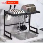Багатофункціональна Двоярусна полиця - органайзер JYH для сушіння посуду над раковиною, чорна — фото 5