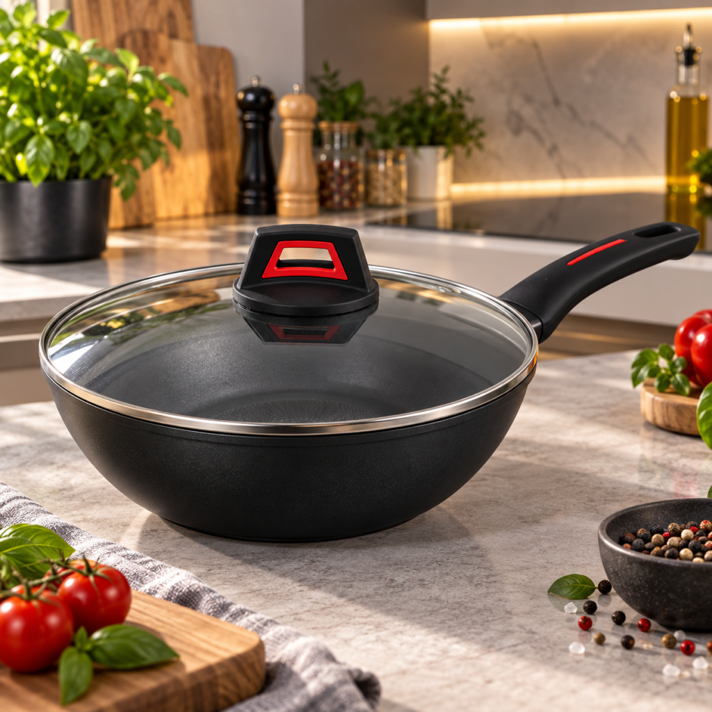 Антипригарна глибока сковорода з кришкою WOK Benson 26см BN-835