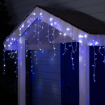 Холодний білий Новорічна святкова гірлянда бахрома 120 Led прозорий провід 3х0.5 м — фото 5