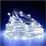 Новорічні гірлянди. Мідна дротяна лампа 100LED 10м (батарейки) Колір білий Силіконовий провід — фото 2