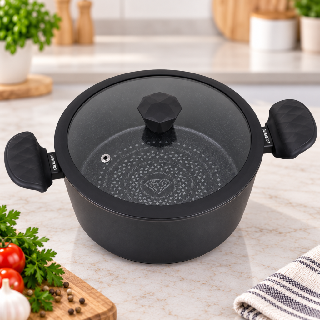 Каструля EDENBERG EB-3487 5.1л / Казан з алмазним антипригарним покриттям та кришкою / Котел-кастрюля