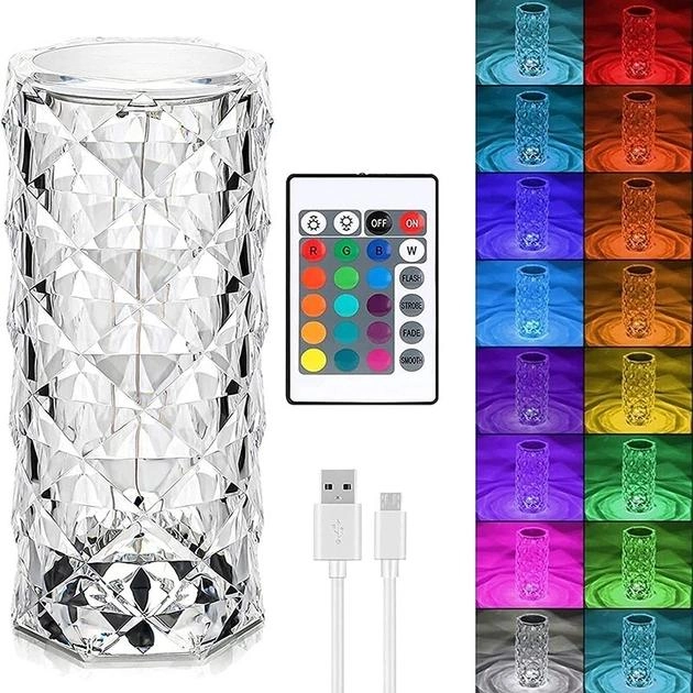 Настільна лампа Роза з пультом RGB Crystal Rose. Проекційний світильник-торшер нічник rose