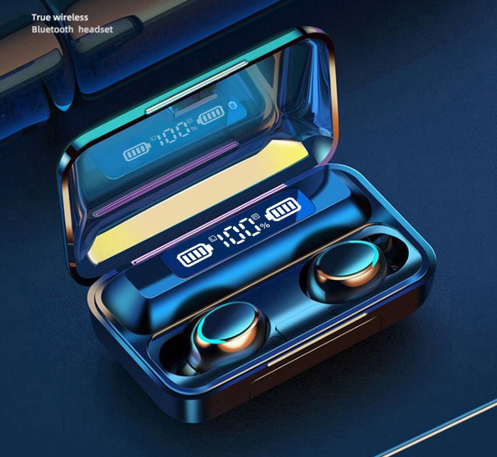 Навушники F9 TWS V5.0 Бездротові сенсорні Bluetooth з індикатором заряду чорні водонепроникні