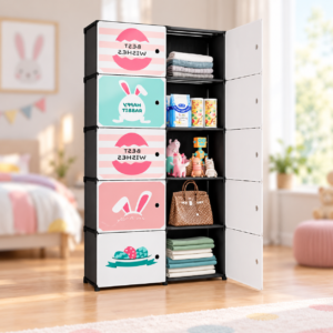 Шафа дитяча пластикова модульна 10 секцій 82x29x154 см / Високий вузький комод-органайзер для іграшок та речей / Шафа-стелаж