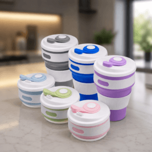 Складана силіконова склянка Collapsible Coffee Cup з кришкою 350 мл