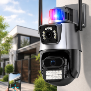 Вулична охоронна поворотна WIFI камера Dual Lens Zoom 8MP сирена, зум