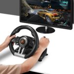 Ігрове кермо PXN V3 Pro з педалями та подвійною вібрацією для ПК на присосках Чорний — фото 2